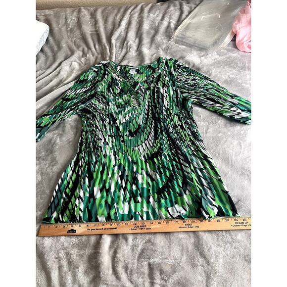 Catherines womens size 0X tunic accordion pleats green abstract print - Picture 8 of 11